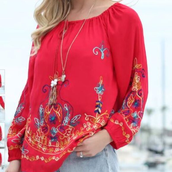 Ananda's Collection Size XXL red boho styled top with gorgeous embroidery - Picture 5 of 6